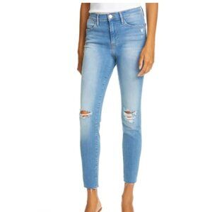 Frame Le High Skinny Distressed/Fanning Rips Blue Jeans
